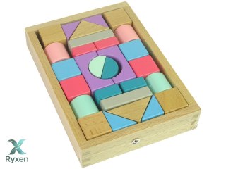 Drewniane Klocki Pastelowe Kolory 28 Elementów Zamek Budowle LEAN TOYS