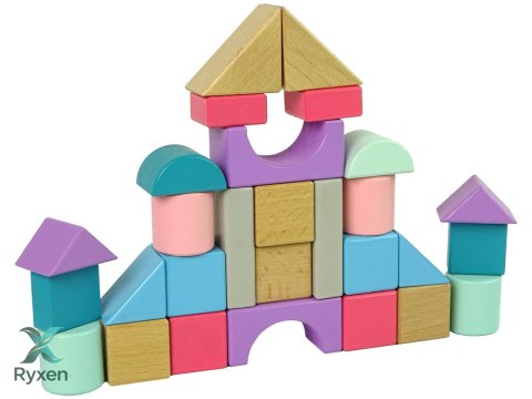 Drewniane Klocki Pastelowe Kolory 28 Elementów Zamek Budowle LEAN TOYS