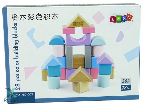 Drewniane Klocki Pastelowe Kolory 28 Elementów Zamek Budowle LEAN TOYS