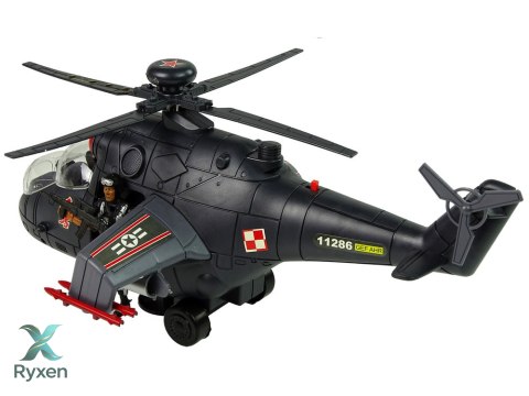 Helikopter Ogromne Skrzydła Światła Czarny Dźwięk Obraca Się LEAN TOYS