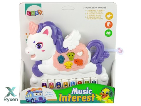 Interaktywne Pianinko Jednorożec Dźwięk Zwierzątka Odgłosy Melodie Biały LEAN TOYS