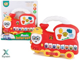 Interaktywne Pianinko Lokomotywa Dźwięk Zwierzątka Odgłosy Pojazdów Melodie Czerwony LEAN TOYS