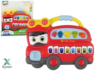 Interaktywne Pianinko Straż Pożarna Dźwięk Zwierzątka Odgłosy Pojazdów Melodie Czerwona LEAN TOYS