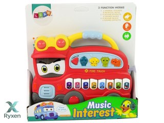 Interaktywne Pianinko Straż Pożarna Dźwięk Zwierzątka Odgłosy Pojazdów Melodie Czerwona LEAN TOYS