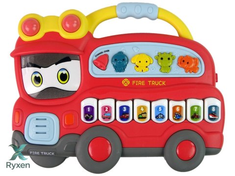 Interaktywne Pianinko Straż Pożarna Dźwięk Zwierzątka Odgłosy Pojazdów Melodie Czerwona LEAN TOYS