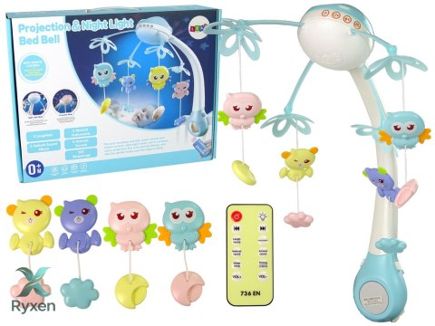 Karuzela Do Łóżeczka Projektor Pilot Melodie Odgłosy Zwierząt Niebieski LEAN TOYS