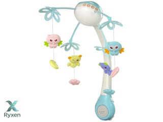 Karuzela Do Łóżeczka Projektor Pilot Melodie Odgłosy Zwierząt Niebieski LEAN TOYS