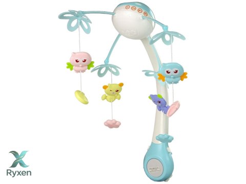 Karuzela Do Łóżeczka Projektor Pilot Melodie Odgłosy Zwierząt Niebieski LEAN TOYS