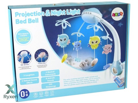Karuzela Do Łóżeczka Projektor Pilot Melodie Odgłosy Zwierząt Niebieski LEAN TOYS