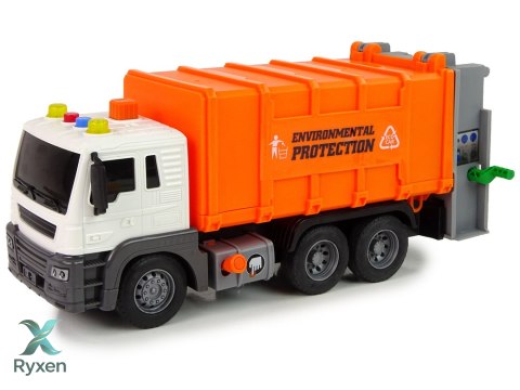 Śmieciarka Napęd Frykcyjnym Efekty Dźwiękowe Pomarańczowa 1:16 Segregowanie LEAN TOYS