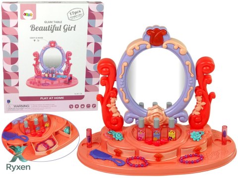 Toaletka Do Makijażu Z Lustrem Światła Dźwięk Róża LEAN TOYS