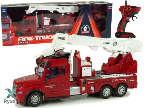 Zdalnie Sterowana Straż Pożarna Pilot 2,4G Światła Dźwięki Dźwig Czerwony LEAN TOYS