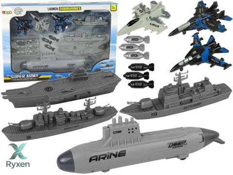 Zestaw Armii Morskiej Okrętowa Baza Wojskowa Odrzutowce Bomby Wyrzutnia LEAN TOYS