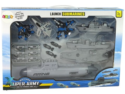 Zestaw Armii Morskiej Okrętowa Baza Wojskowa Odrzutowce Bomby Wyrzutnia LEAN TOYS