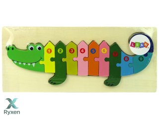 Zestaw Drewnianych Puzzli Krokodyl Liczby LEAN TOYS