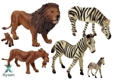 Zestaw Figurek Afryka Dzikie Zwierzęta Rodzina Lwów Zebry LEAN TOYS