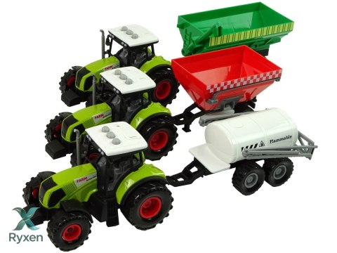 Zestaw Trzech Traktorów Naczepy Opryskiwacz Farma Ciągnik LEAN TOYS