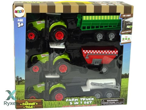 Zestaw Trzech Traktorów Naczepy Opryskiwacz Farma Ciągnik LEAN TOYS