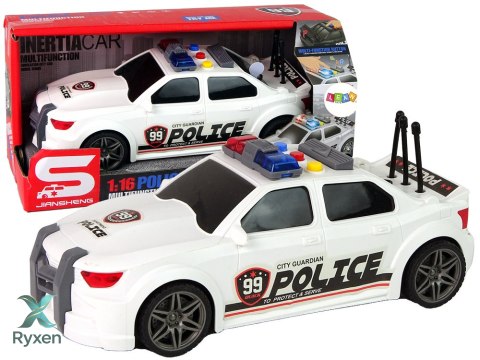 Auto Sportowe Otwierany Bagażnik Policja Światła Dźwięki Biały 1:16 LEAN TOYS