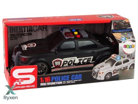 Auto Sportowe Otwierany Bagażnik Policja Światła Dźwięki Czarny 1:16 LEAN TOYS
