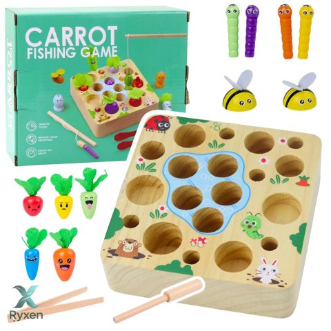 Drewniana Gra Zręcznościowa Marchewki Robaczki Magnes Wędka LEAN TOYS