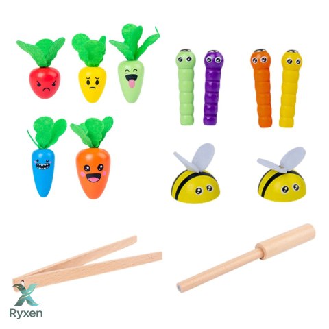 Drewniana Gra Zręcznościowa Marchewki Robaczki Magnes Wędka LEAN TOYS