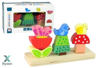 Drewniane Klocki Układanka Kwiat Motyl Ptak LEAN TOYS
