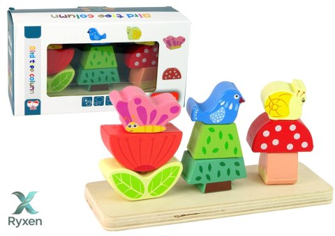 Drewniane Klocki Układanka Kwiat Motyl Ptak LEAN TOYS