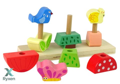 Drewniane Klocki Układanka Kwiat Motyl Ptak LEAN TOYS