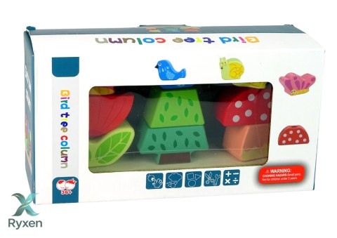 Drewniane Klocki Układanka Kwiat Motyl Ptak LEAN TOYS