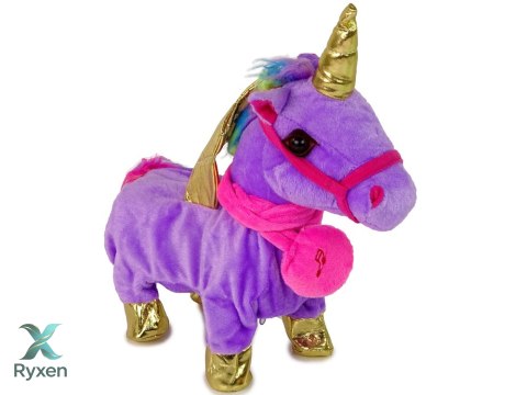 Konik Maskotka Interaktywna Jednorożec Fioletowy Złote Skrzydła LEAN TOYS