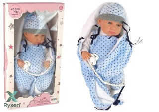 Lalka Bobas 46 cm Niebieska Smoczek Kocyk Gwiazdka LEAN TOYS