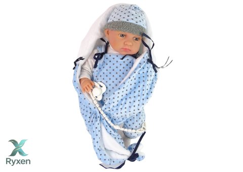 Lalka Bobas 46 cm Niebieska Smoczek Kocyk Gwiazdka LEAN TOYS