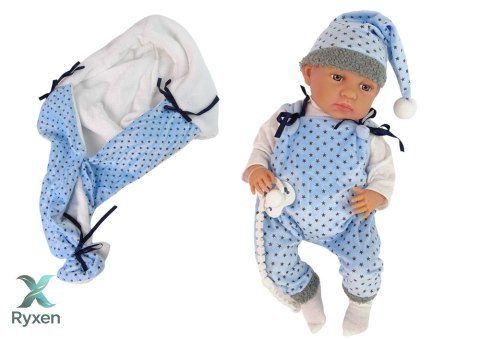 Lalka Bobas 46 cm Niebieska Smoczek Kocyk Gwiazdka LEAN TOYS