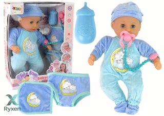 Lalka Bobas Dźwięk Smoczek Śliniaczek Niebieska Piżama Kotek LEAN TOYS