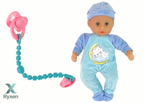 Lalka Bobas Dźwięk Smoczek Śliniaczek Niebieska Piżama Kotek LEAN TOYS