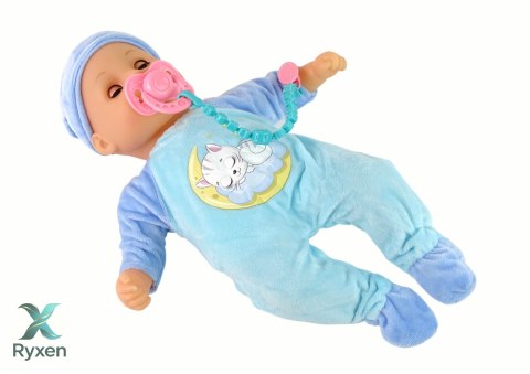 Lalka Bobas Dźwięk Smoczek Śliniaczek Niebieska Piżama Kotek LEAN TOYS