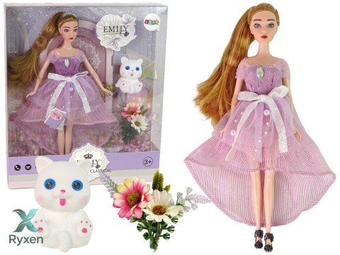 Lalka Dla Dzieci Emily Długie Włosy Biały Kotek LEAN TOYS