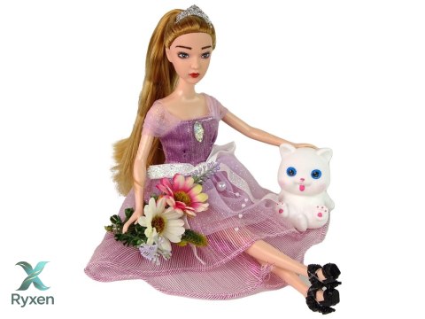 Lalka Dla Dzieci Emily Długie Włosy Biały Kotek LEAN TOYS