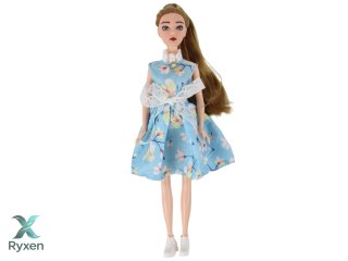 Lalka Dla Dzieci Emily Wiosenna Długie Włosy Niebieska Sukienka Kotek LEAN TOYS