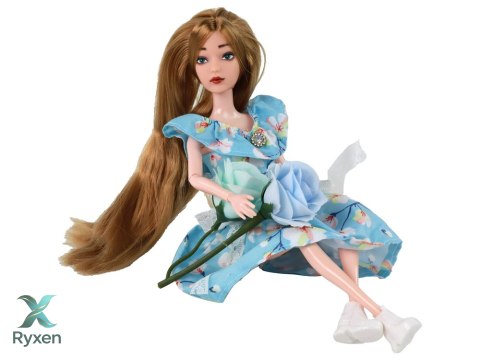 Lalka Dla Dzieci Emily Wiosenna Długie Włosy Niebieska Sukienka Kwiat LEAN TOYS