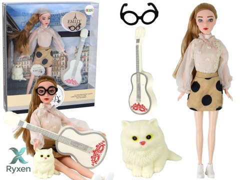 Lalka Dla Dzieci Emily z Gitarą Okulary Długie Blond Włosy Kotek LEAN TOYS