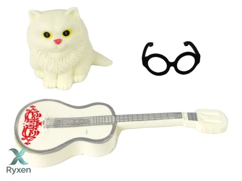 Lalka Dla Dzieci Emily z Gitarą Okulary Długie Blond Włosy Kotek LEAN TOYS