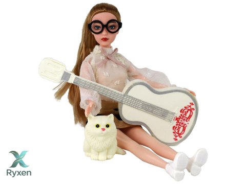 Lalka Dla Dzieci Emily z Gitarą Okulary Długie Blond Włosy Kotek LEAN TOYS