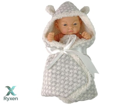 Lalka Słodki Bobas Becik Szary Kokardka LEAN TOYS
