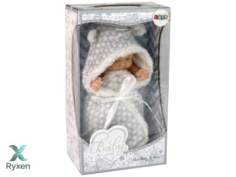 Lalka Słodki Bobas Becik Szary Kokardka LEAN TOYS