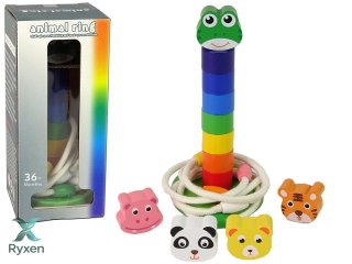 Piramidka Drewniana Edukacyjna Układanka Sznurek Zwierzęta LEAN TOYS