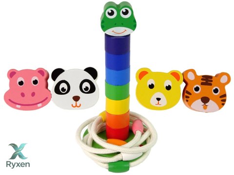 Piramidka Drewniana Edukacyjna Układanka Sznurek Zwierzęta LEAN TOYS