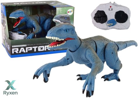 Zdalnie Sterowany Dinozaur Velociraptor Dźwięk Odgłosy Ryczenia Niebieski LEAN TOYS