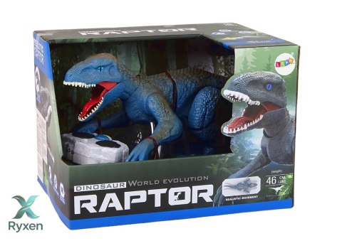 Zdalnie Sterowany Dinozaur Velociraptor Dźwięk Odgłosy Ryczenia Niebieski LEAN TOYS